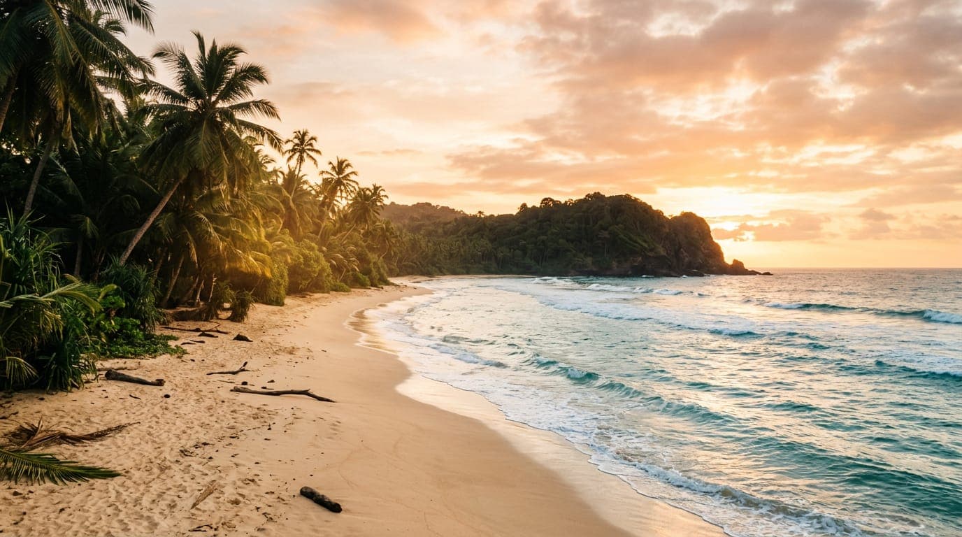 A hidden tropical beach in Sri Lanka at golden hour